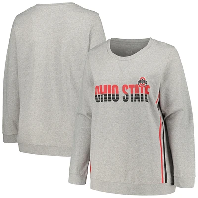 Women's Profile Heather Gray Ohio State Buckeyes Plus Size Side Stripe Pullover Sweatshirt