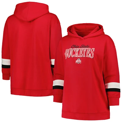 Women's Profile Scarlet Ohio State Buckeyes Plus Badge Bridge Stripe Pullover Hoodie