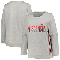 Women's Profile Heather Gray Wisconsin Badgers Plus Side Stripe Pullover Sweatshirt