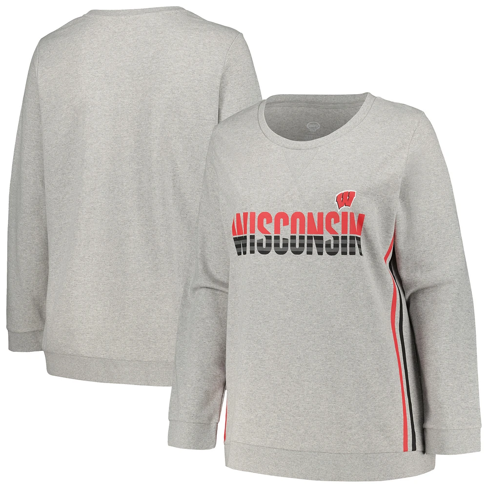 Women's Profile Heather Gray Wisconsin Badgers Plus Side Stripe Pullover Sweatshirt
