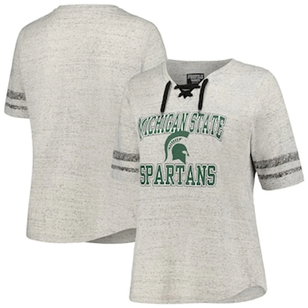 Women's Profile Heather Gray Michigan State Spartans Plus Striped Lace-Up V-Neck T-Shirt