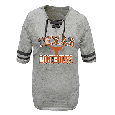 Women's Profile Heather Gray Texas Longhorns Plus Size Striped Lace-Up V-Neck T-Shirt