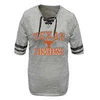 Women's Profile Heather Gray Texas Longhorns Plus Size Striped Lace-Up V-Neck T-Shirt