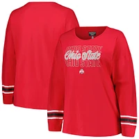 Women's Profile Scarlet Ohio State Buckeyes Plus Triple Script Scoop Neck Long Sleeve T-Shirt