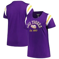 Women's Profile Purple LSU Tigers Plus Size Striped Tailgate Scoop Neck T-Shirt