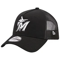 Men's New Era Black Miami Marlins A-Frame 9FORTY Trucker Adjustable Hat