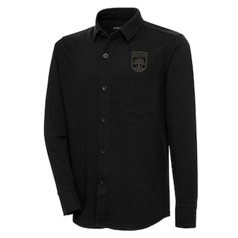 Men's Antigua Black Austin FC Streamer Diamond Button-Up Shacket