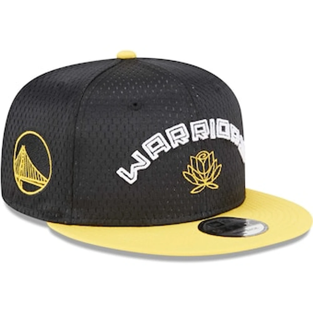 Men's New Era Black/Gold Golden State Warriors Mesh 9FIFTY Snapback Hat