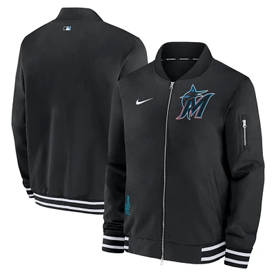 Men's Nike Black Miami Marlins Authentic Collection Full-Zip Bomber Jacket