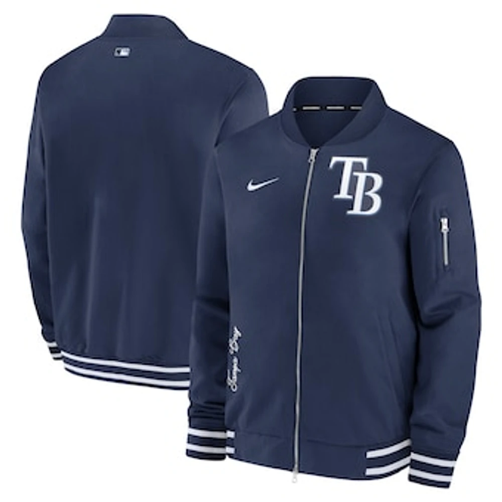 Men's Nike Navy Tampa Bay Rays Authentic Collection Full-Zip Bomber Jacket