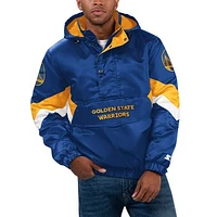 Men's Starter  Royal Golden State Warriors Force Play Satin Hoodie Half-Zip Jacket