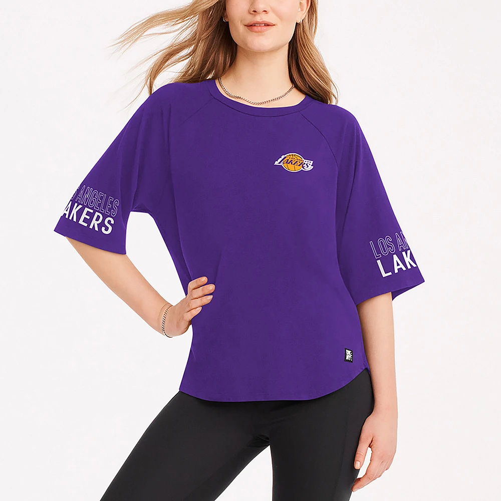 Women's DKNY Sport  Purple Los Angeles Lakers Diana Raglan Tri-Blend Oversized T-Shirt