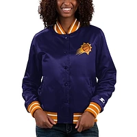 Women's Starter Purple Phoenix Suns Full Count Satin Full-Snap Varsity Jacket