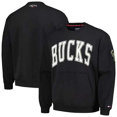 Men's Tommy Jeans Black Milwaukee Bucks Henry Pullover Sweatshirt