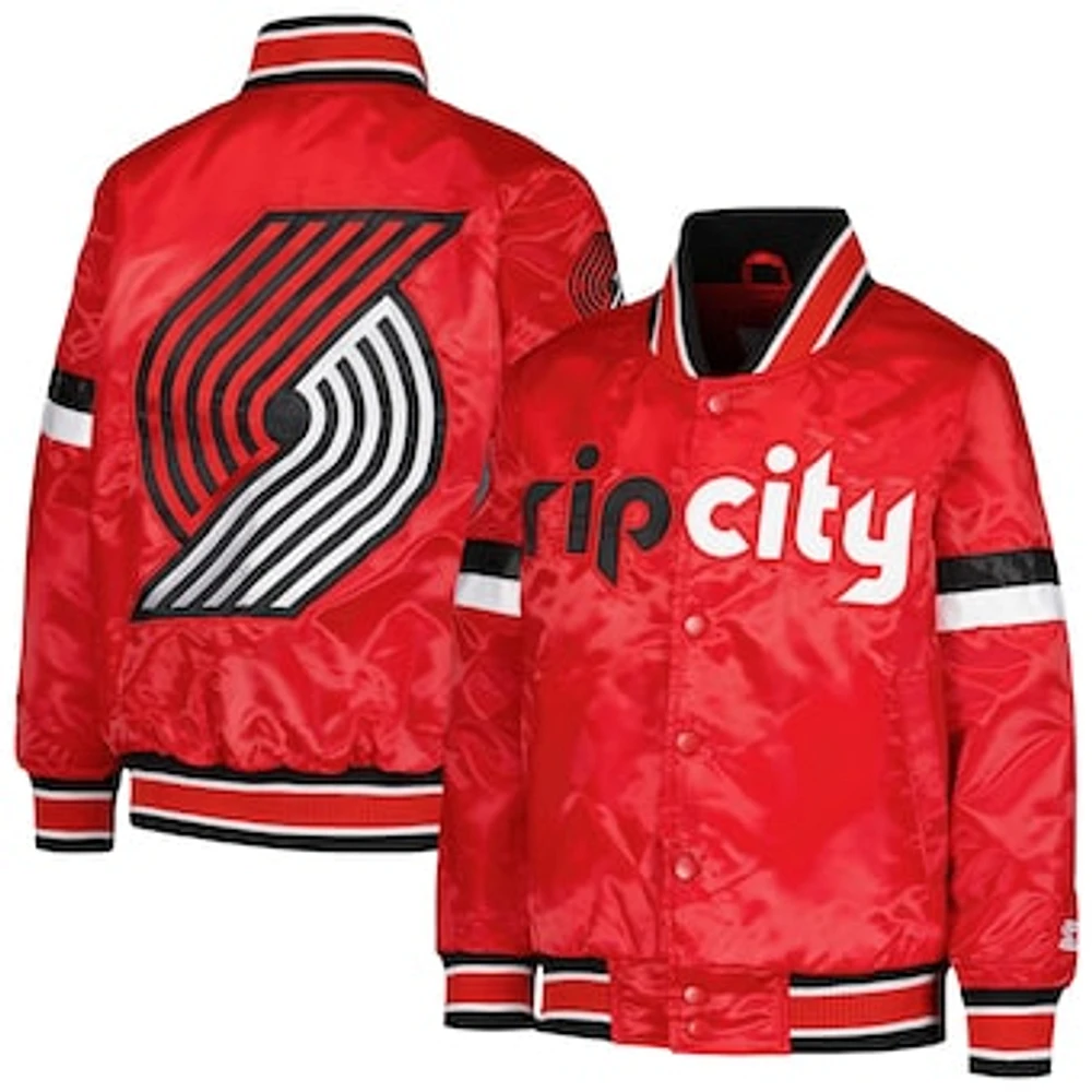 Youth Starter Red Portland Trail Blazers Home Game Varsity Satin Full-Snap Jacket