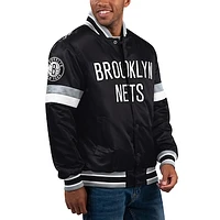 Men's Starter Black Brooklyn Nets Home Game Satin Full-Snap Varsity Jacket