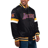 Men's Starter Black Los Angeles Lakers Home Game Satin Full-Snap Varsity Jacket