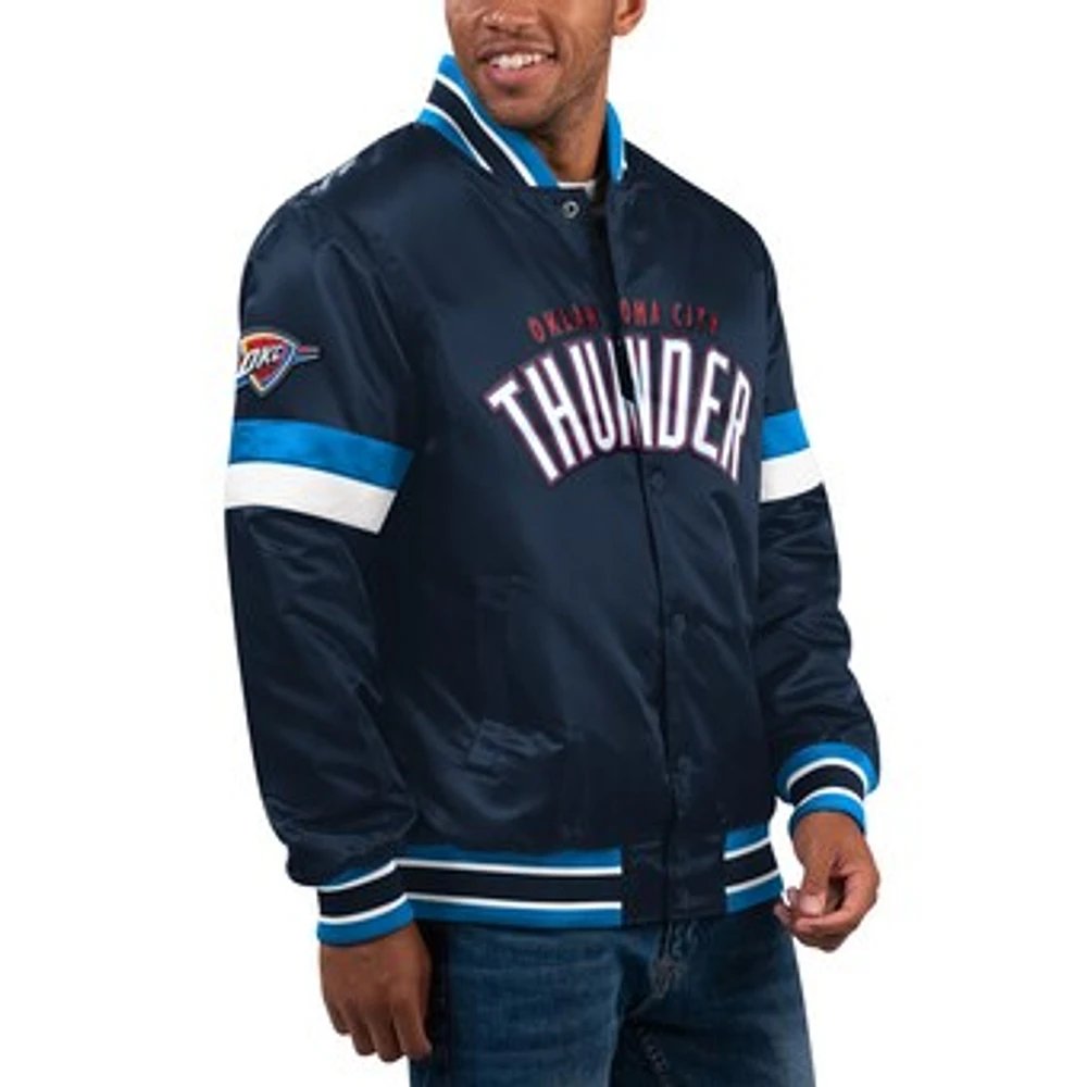 Men's Starter Navy Oklahoma City Thunder Home Game Satin Full-Snap Varsity Jacket