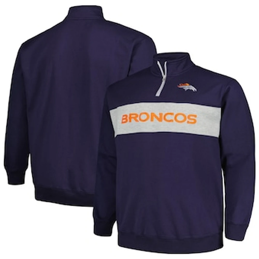 Men's Profile Navy Denver Broncos Big & Tall Fleece Quarter-Zip Jacket