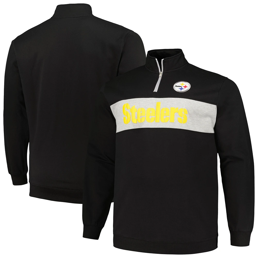 Men's Profile Black Pittsburgh Steelers Big & Tall Fleece Quarter-Zip Jacket