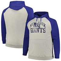 Men's Profile Heather Gray/Royal New York Giants Big & Tall Favorite Arch Throwback Raglan Pullover Hoodie