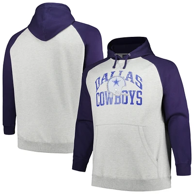 Men's Profile Heather Gray/Navy Dallas Cowboys Big & Tall Favorite Arch Throwback Raglan Pullover Hoodie