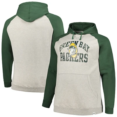 Men's Profile Heather Gray/Green Green Bay Packers Big & Tall Favorite Arch Throwback Raglan Pullover Hoodie