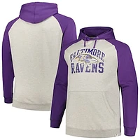 Men's Profile Heather Gray/Purple Baltimore Ravens Big & Tall Favorite Arch Throwback Raglan Pullover Hoodie