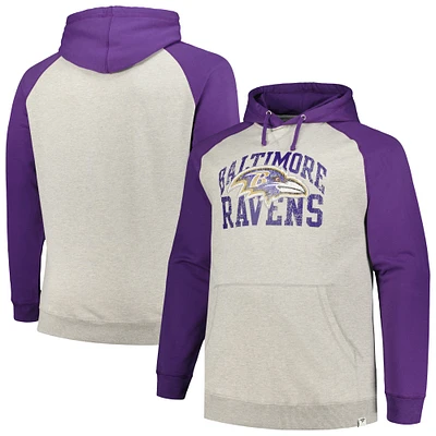 Men's Profile Heather Gray/Purple Baltimore Ravens Big & Tall Favorite Arch Throwback Raglan Pullover Hoodie