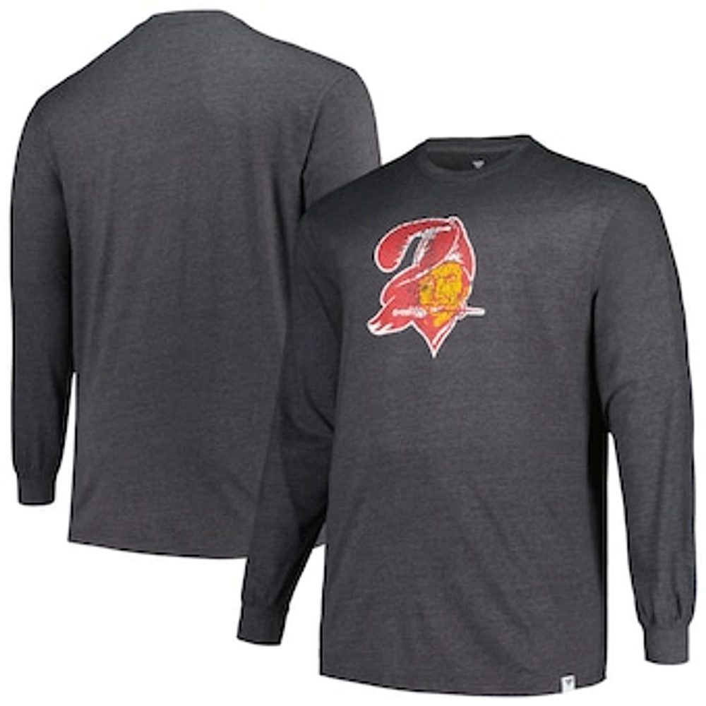 Men's Profile  Heather Charcoal Tampa Bay Buccaneers Big & Tall Throwback Long Sleeve T-Shirt