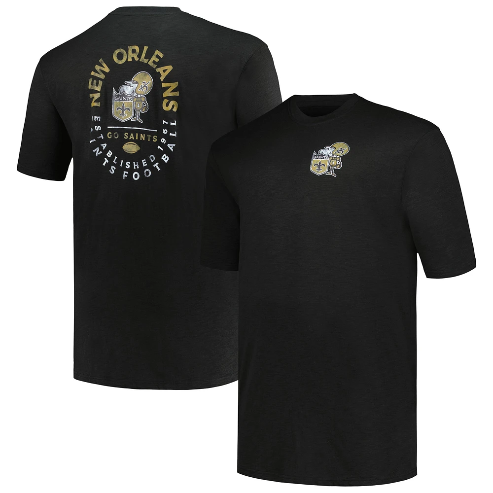 Men's Profile Black New Orleans Saints Big & Tall Two-Hit Throwback T-Shirt