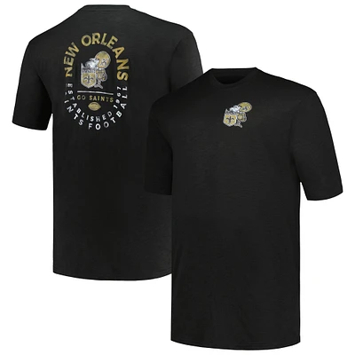 Men's Profile Black New Orleans Saints Big & Tall Two-Hit Throwback T-Shirt