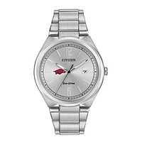 Men's Silver Arkansas Razorbacks Citizen Eco-Drive Stainless Steel Watch