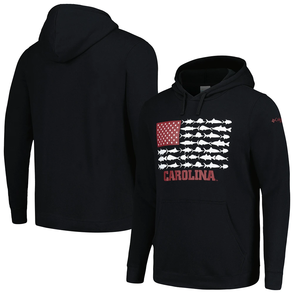 Men's Columbia Black South Carolina Gamecocks PFG Fish Flag II Pullover Hoodie