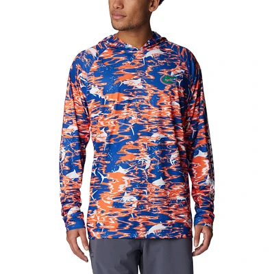 Men's Columbia Royal Florida Gators PFG Terminal Tackle Omni-Shade Rippled Long Sleeve Hooded T-Shirt