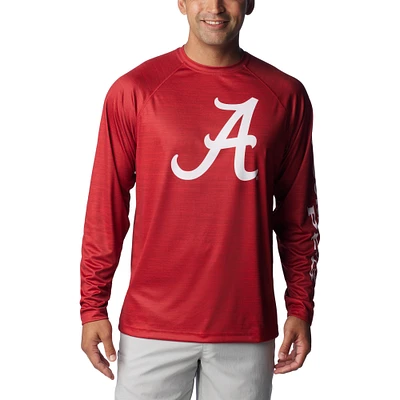 Men's Columbia  Crimson Alabama Tide PFG Terminal Tackle Omni-Shade Raglan Long Sleeve T-Shirt