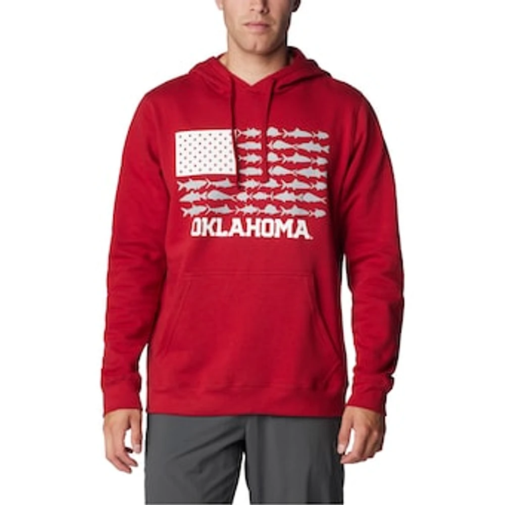 Men's Columbia Crimson Oklahoma Sooners PFG Fish Flag II Pullover Hoodie