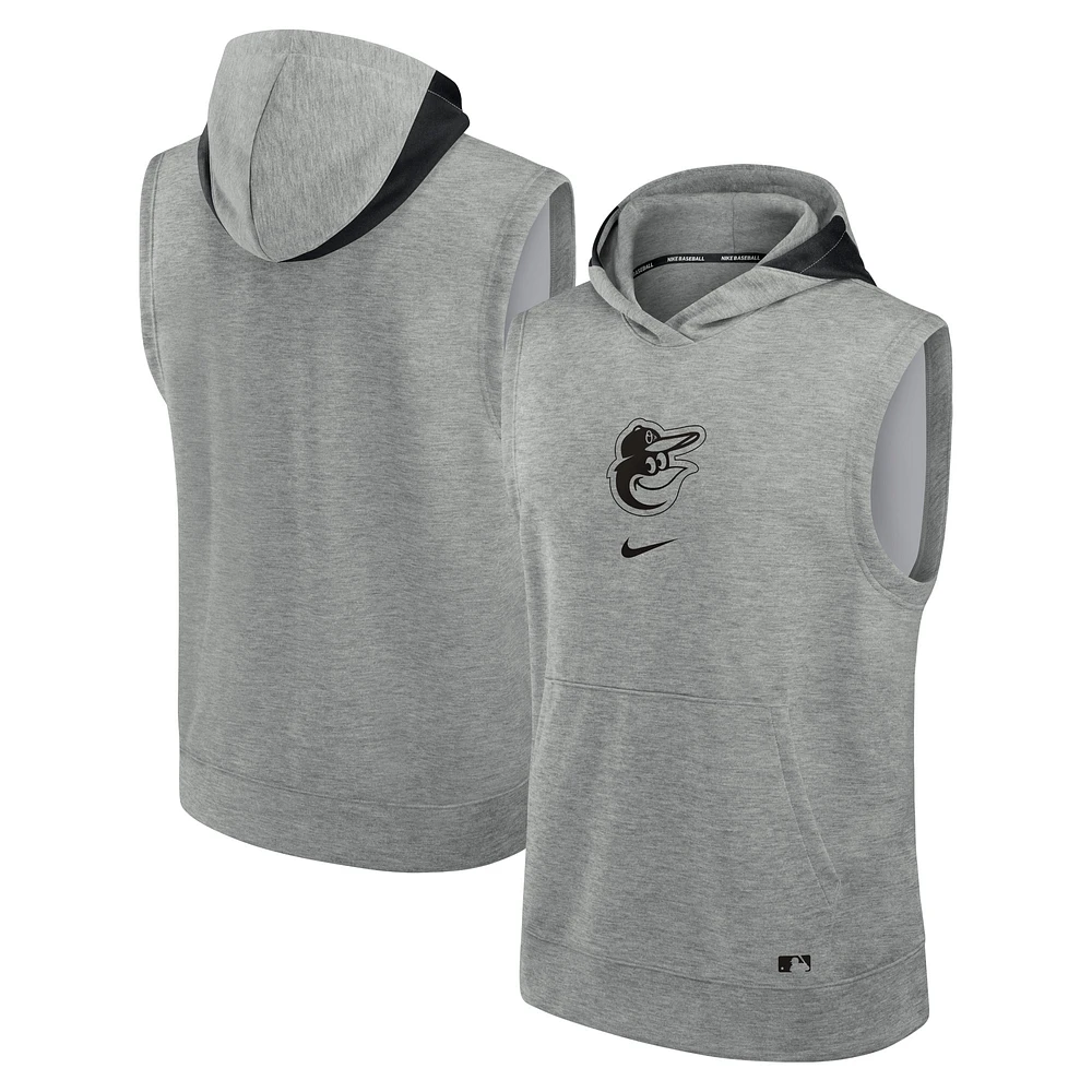 Men's Nike Heather Gray Baltimore Orioles Authentic Collection Early Work Performance Sleeveless Pullover Hoodie