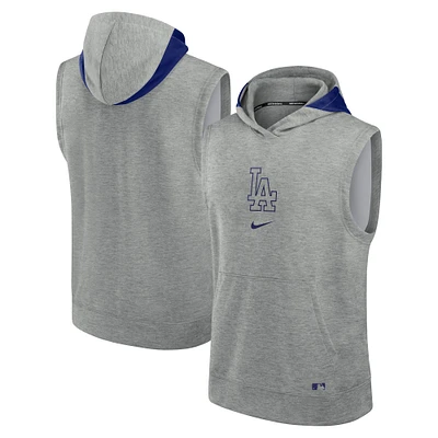 Men's Nike Heather Gray Los Angeles Dodgers Authentic Collection Early Work Performance Sleeveless Pullover Hoodie