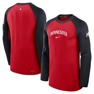 Men's Nike Red/Navy Minnesota Twins Authentic Collection Game Time Raglan Performance Long Sleeve T-Shirt