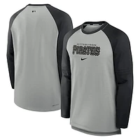 Men's Nike Heather Gray/Black Pittsburgh Pirates Authentic Collection Game Time Raglan Performance Long Sleeve T-Shirt