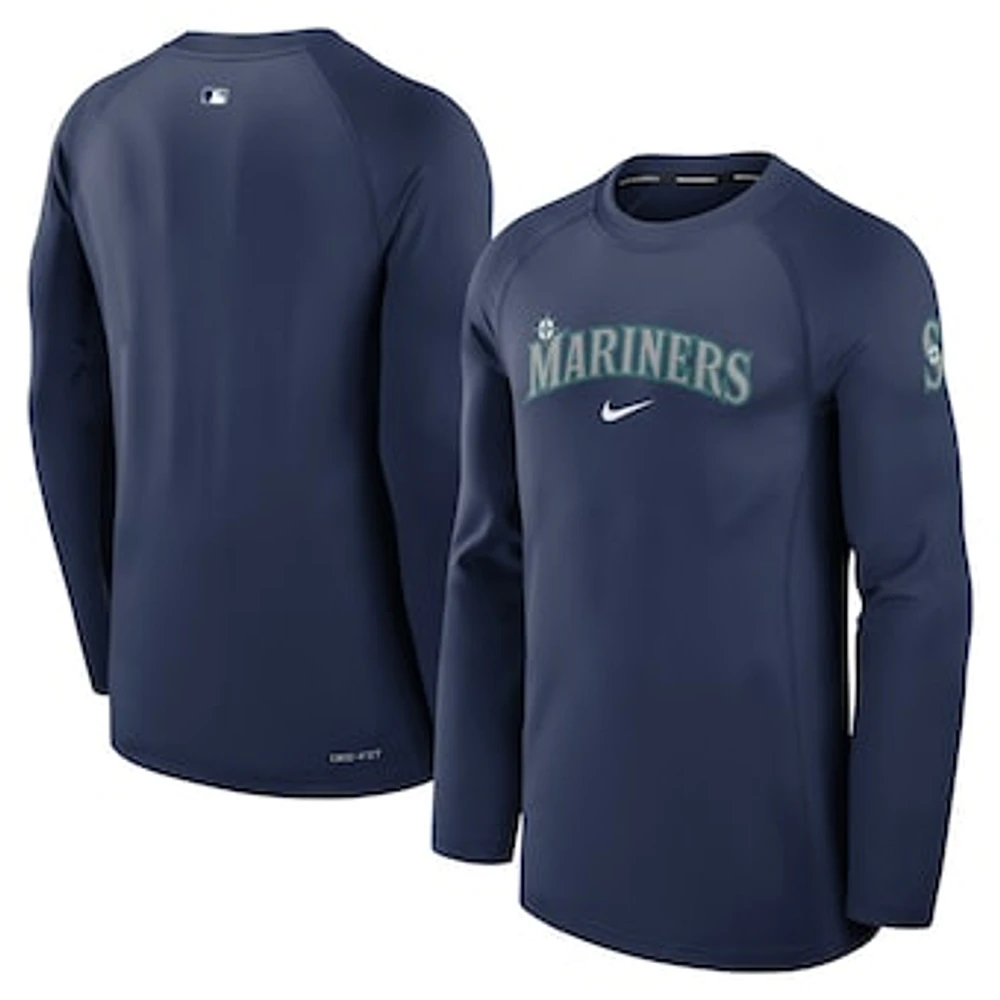 Men's Nike Navy Seattle Mariners Authentic Collection Game Time Raglan Performance Long Sleeve T-Shirt