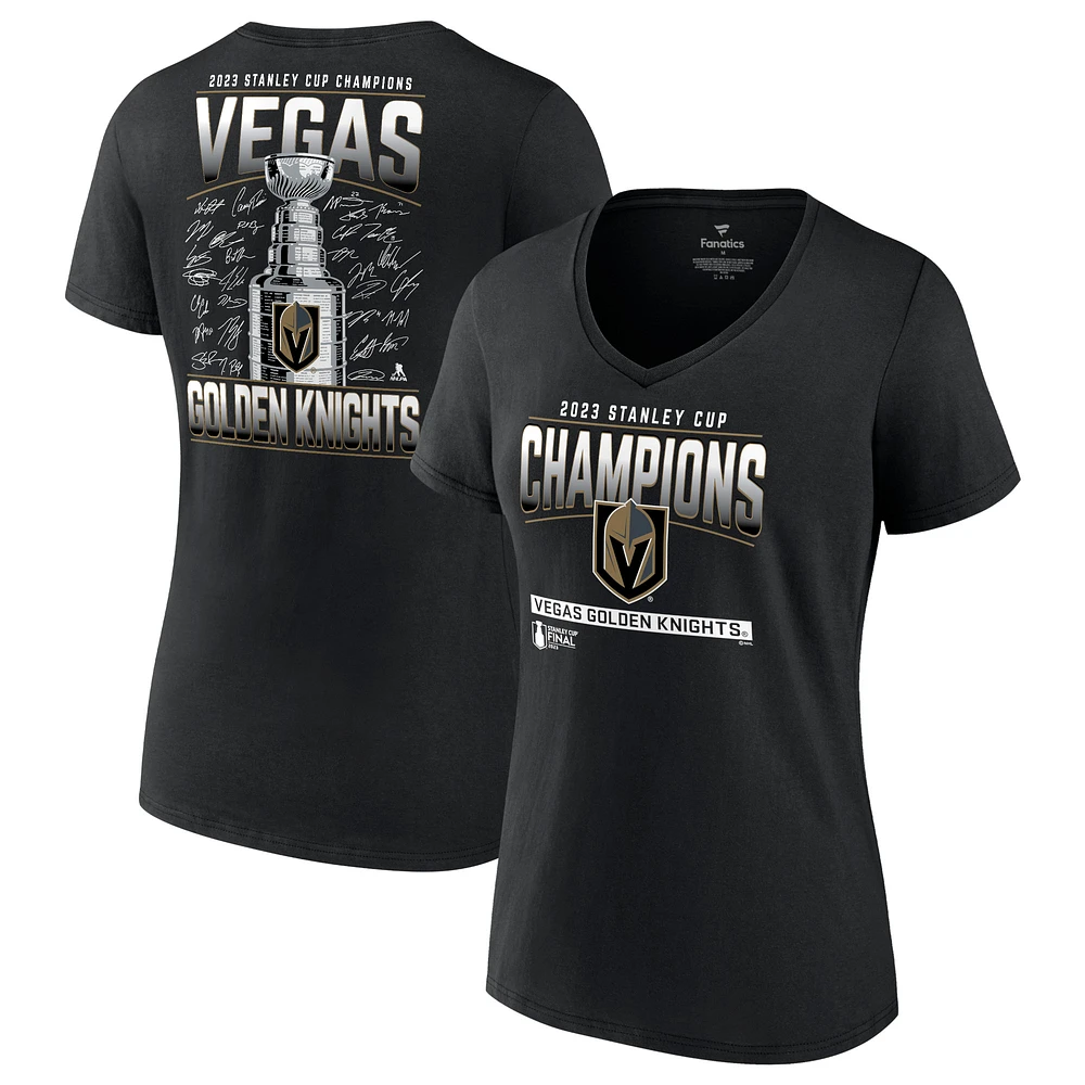 Women's Fanatics Black Vegas Golden Knights 2023 Stanley Cup Champions Signature Roster V-Neck T-Shirt