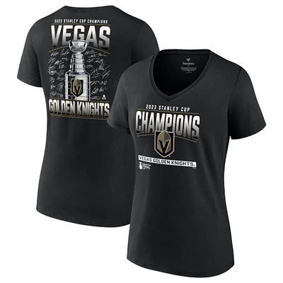 Women's Fanatics  Black Vegas Golden Knights 2023 Stanley Cup Champions Signature Roster V-Neck T-Shirt
