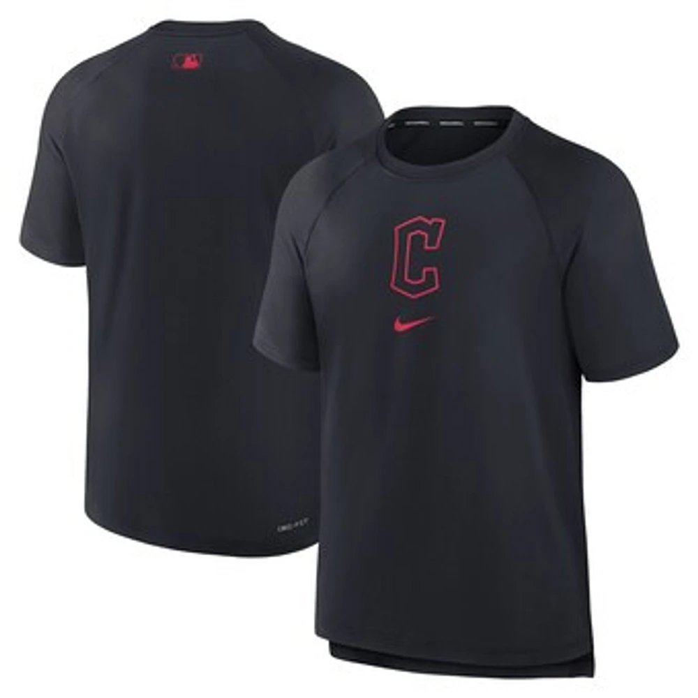 Men's Nike Navy Cleveland Guardians Authentic Collection Pregame Raglan Performance T-Shirt