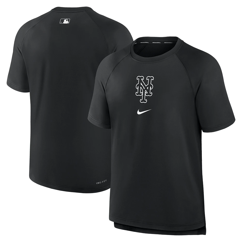 Men's Nike Black New York Mets Authentic Collection Pregame Raglan Performance T-Shirt