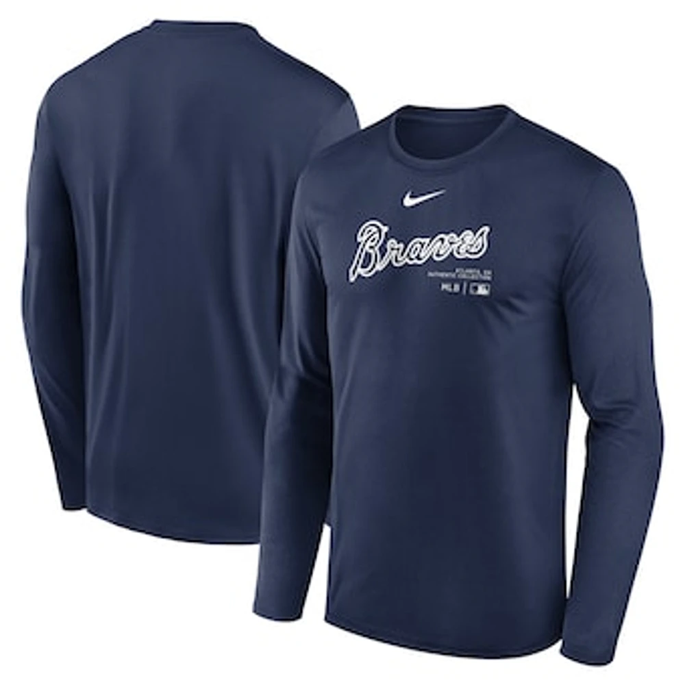 Men's Nike Navy Atlanta Braves Authentic Collection Practice Performance Long Sleeve T-Shirt