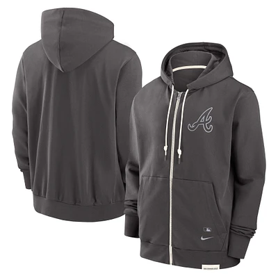 Men's Nike Charcoal Atlanta Braves Authentic Collection Travel Player Performance Full-Zip Hoodie