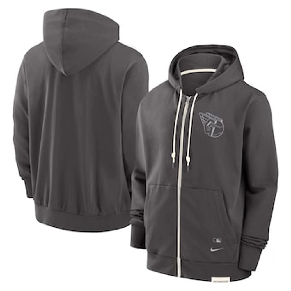 Men's Nike Charcoal Cleveland Guardians Authentic Collection Travel Player Performance Full-Zip Hoodie