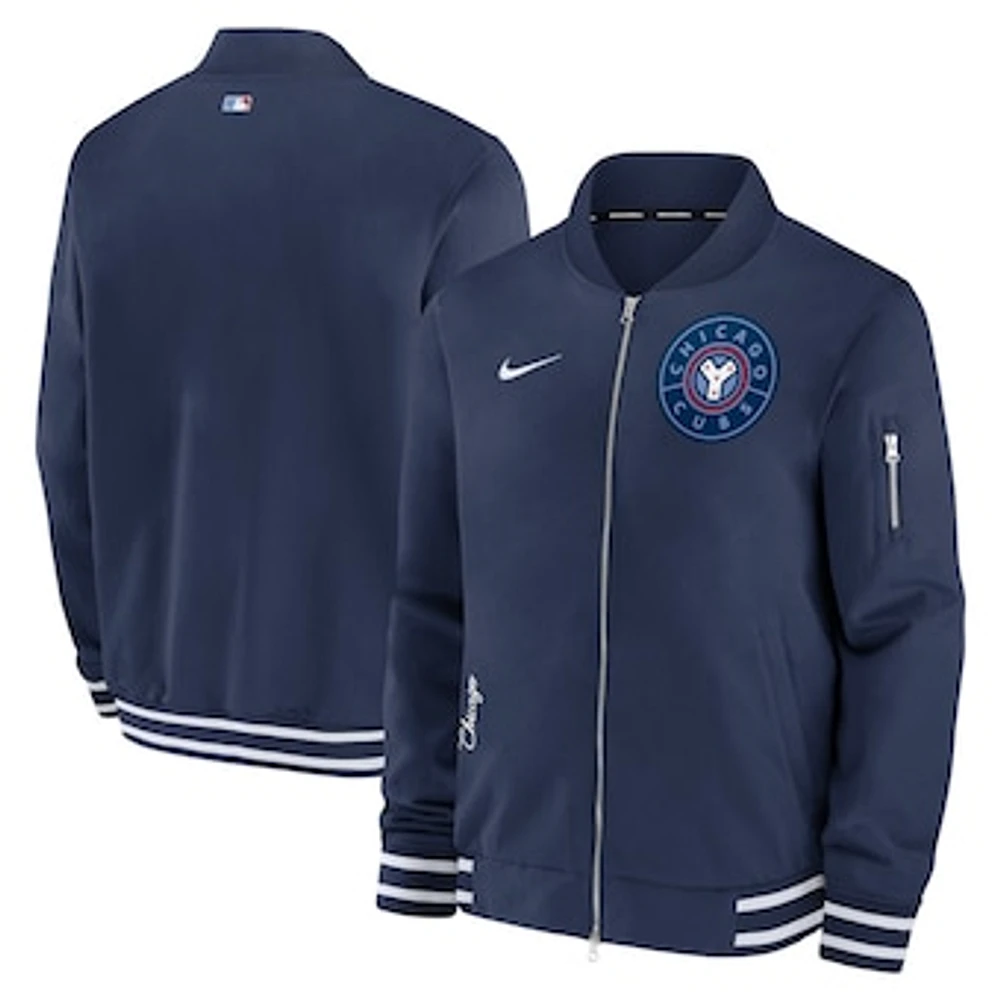 Men's Nike  Navy Chicago Cubs City Connect Authentic Collection Game Time Bomber Full-Zip Jacket